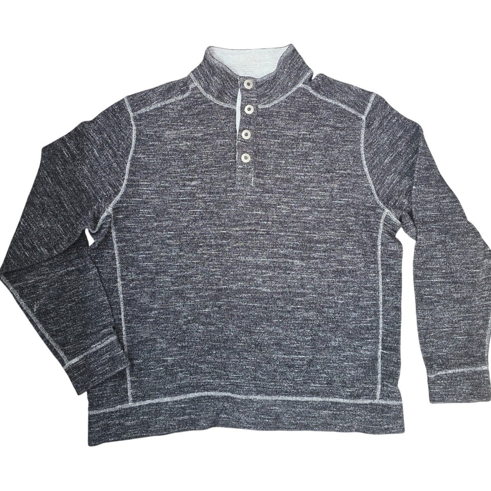 Tommy Bahama Mens Large Grey Space Dye Snap Mock Neck Pullover Sweater L
